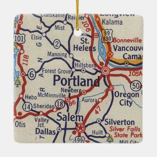 Portland OR Vintage Map Ceramic Ornament