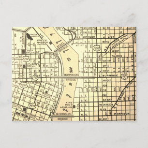 Portland, OR Vintage Map Postcard
