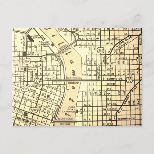 Portland OR Vintage Map Postcard