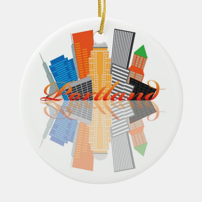 Portland Oregon Abstract Downtown City Skyline Ceramic Ornament (Front)