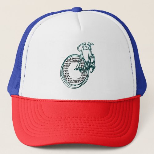 Portland Oregon Bicycle Red White Blue Trucker Hat