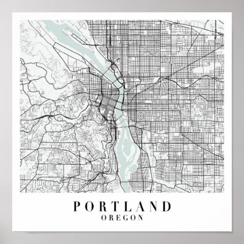 Portland Oregon Blue Water Street Map Poster