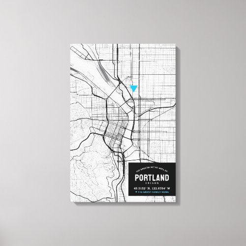 Portland Oregon City Map  Mark Your Location Canvas Print