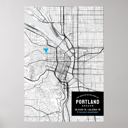 Portland Oregon City Map  Mark Your Location  Poster