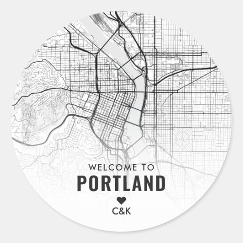 Portland Oregon City Map  Wedding Welcome Classic Round Sticker