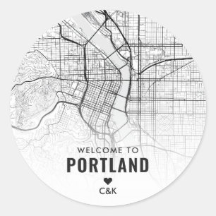 Portland, Oregon City Map Wedding Welcome Classic Round Sticker