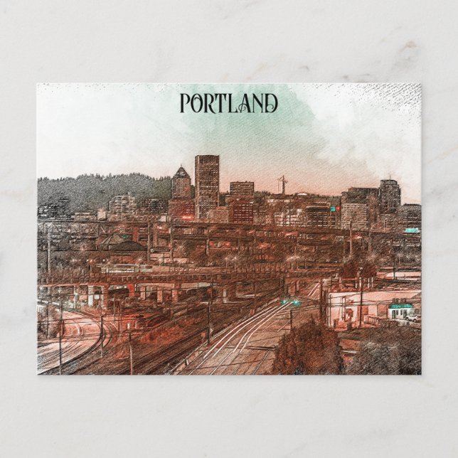Portland Oregon Cityscape Travel Postcard (Front)