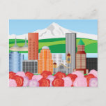 Portland Oregon Cityscape With Mount Hood And Rose Postcard at Zazzle