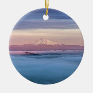 Portland Oregon Downtown Covered in Fog at Sunset Ceramic Ornament