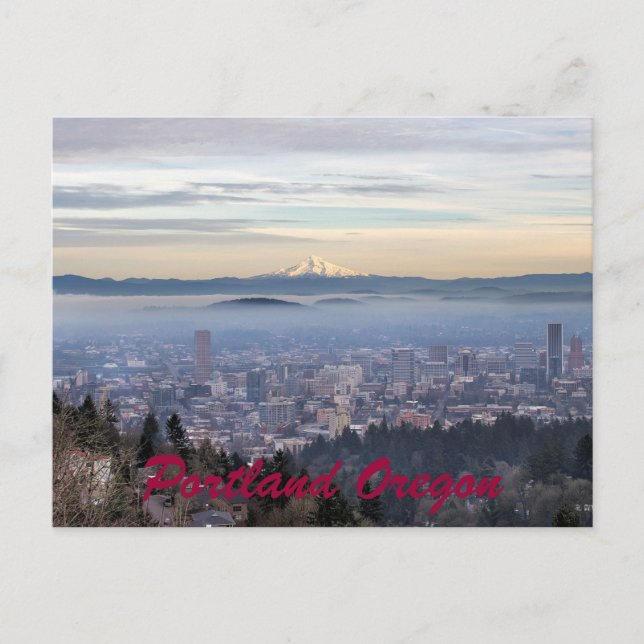 Portland Oregon Downtown Foggy Cityscape Skyline Postcard (Front)