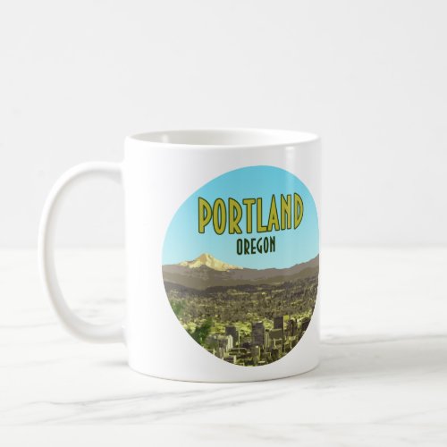 Portland Oregon Downtown Mt Hood Vintage Coffee Mug