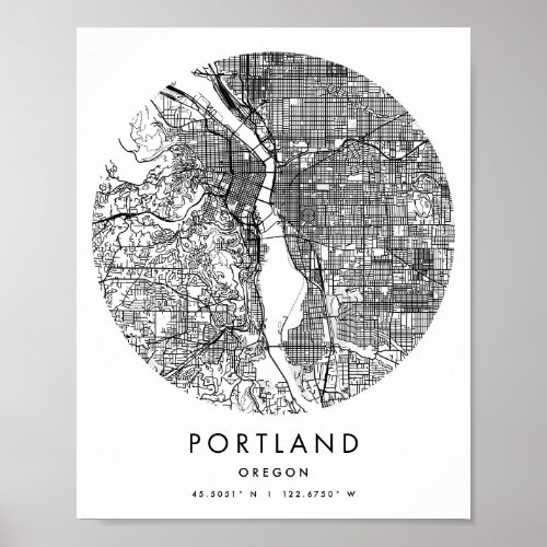 Portland Oregon Minimal Modern Circle Street Map Poster