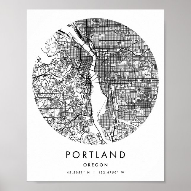 Portland Oregon Minimal Modern Circle Street Map Poster (Front)