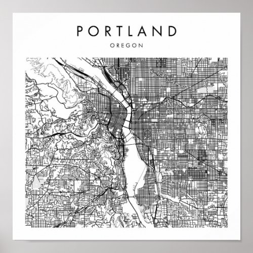 Portland Oregon Minimal Modern Street Map Poster
