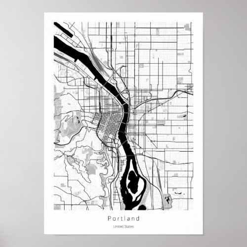 Portland Oregon Modern Minimal White City Map Poster