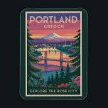 Portland Oregon Mount Hood Travel Art Vintage Magnet<br><div class="desc">Portland retro vector travel design. With stunning views of Mount Hood,  countless parks,  and unique neighborhoods,  it’s a top destination for eco-conscious travelers and urban explorers alike.</div>