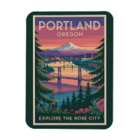 Portland Oregon Mount Hood Travel Art Vintage