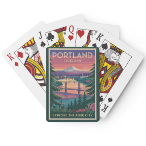 Portland Oregon Mount Hood Travel Art Vintage Poker Cards