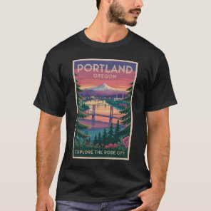 Portland Oregon Mount Hood Travel Art Vintage T-Shirt