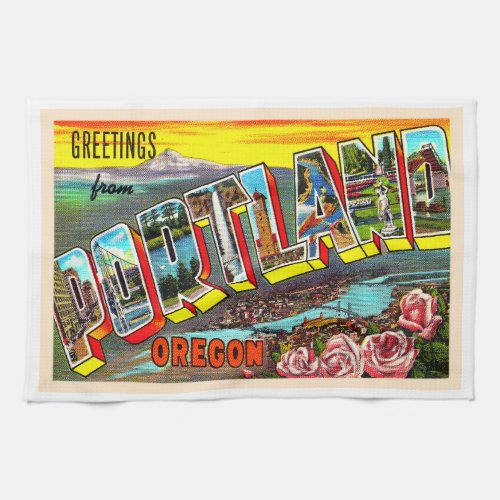Portland Oregon OR Vintage Large Letter Postcard Kitchen Towel