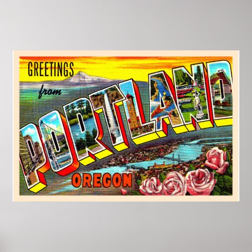 Portland Oregon OR Vintage Large Letter Postcard Poster
