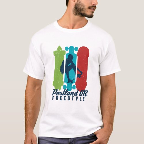 Portland Oregon Retro Freestyle Skateboarding T_Shirt