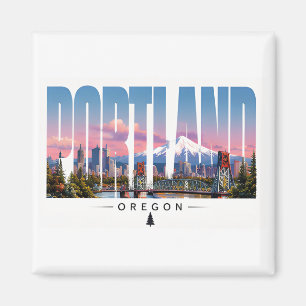 Portland Oregon Riverfront Mountain Travel Magnet