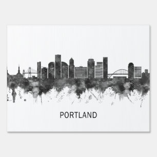 Portland Oregon Skyline BW Sign