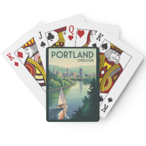 Portland Oregon Skyline Travel Art Vintage Poker Cards