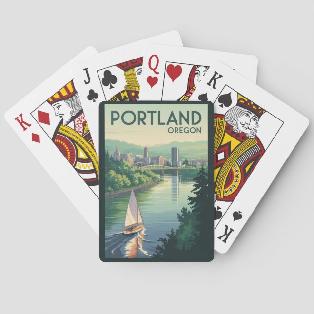 Portland Oregon Skyline Travel Art Vintage Poker Cards (Back)