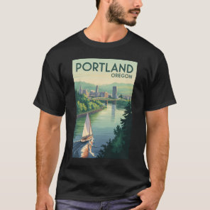 Portland Oregon Skyline Travel Art Vintage T-Shirt
