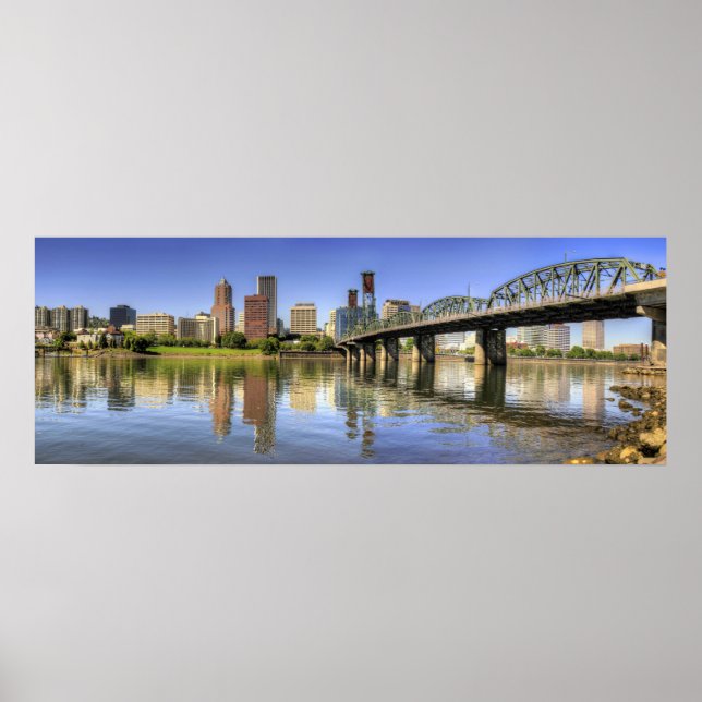 Portland Oregon Skyline Water Reflection Poster (Front)