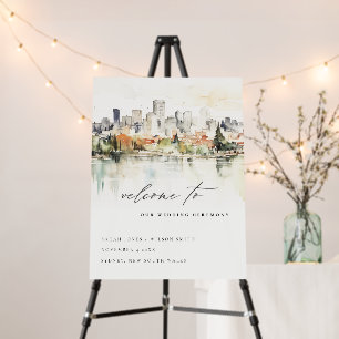 Portland Oregon Skyline Watercolor Wedding Welcome Foam Board