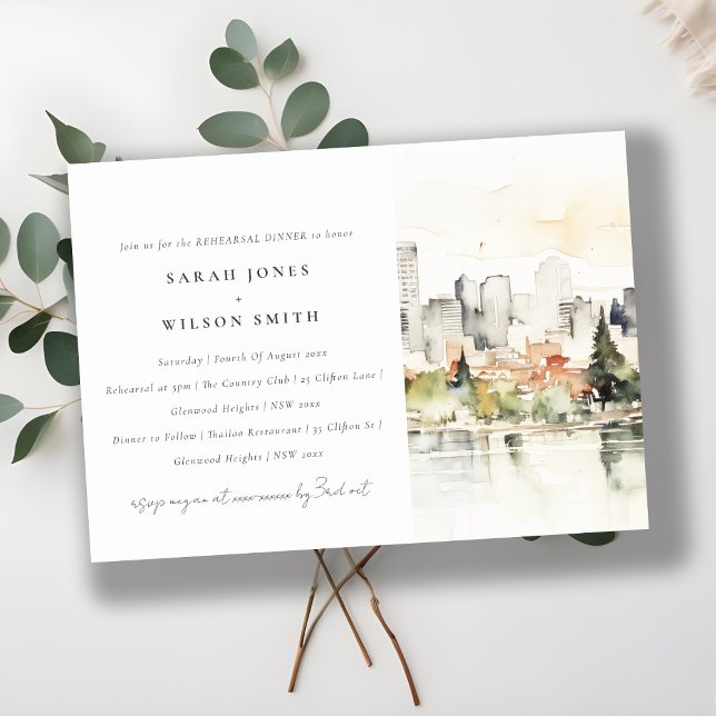 Portland Oregon Skyline Wedding Rehearsal Dinner Invitation (Creator Uploaded)