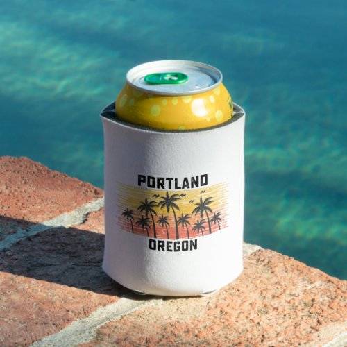 Portland Oregon Summer Retro VIntage Vacation Can Cooler