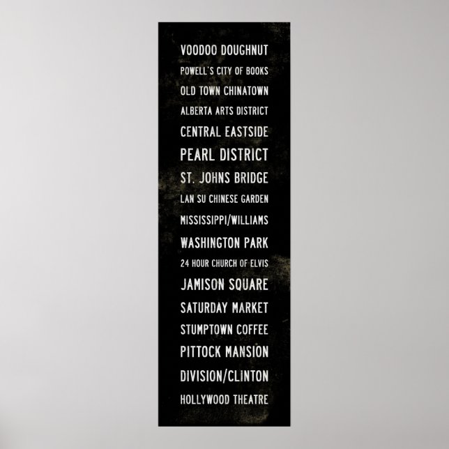 Portland Oregon Typographic Subway Art Poster (Front)