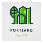 Portland Oregon US Sustainable Green City Poster