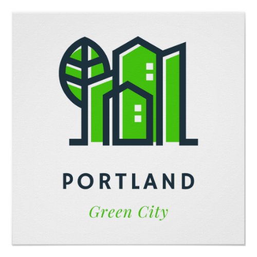 Portland Oregon US Sustainable Green City Poster
