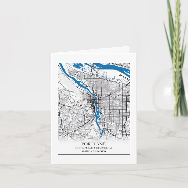 Portland Oregon USA Travel City Map Card (Front)