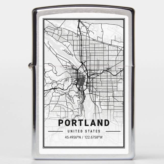 Portland Oregon USA Travel City Map Zippo Lighter (Front)