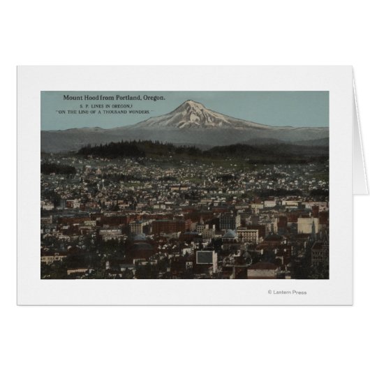 Portland, Oregon - View of Downtown with Mt Cards (Front Horizontal)