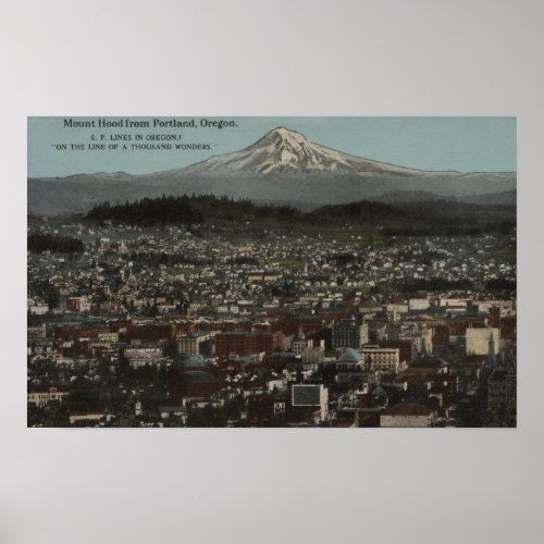 Portland Oregon _ View of Downtown with Mt Poster
