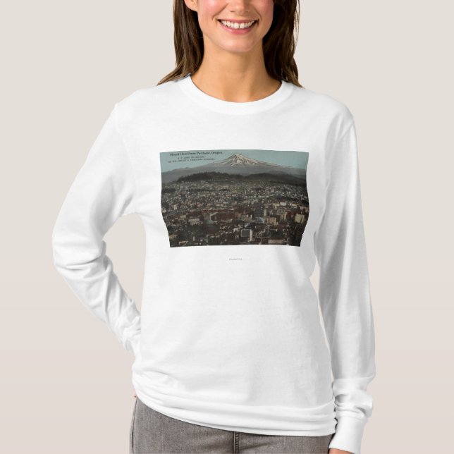 Portland, Oregon - View of Downtown with Mt T-Shirt (Front)