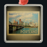 Portland Oregon Vintage Travel Ornament<br><div class="desc">A cool vintage style Portland ornament featuring an impressive city skyline view.</div>