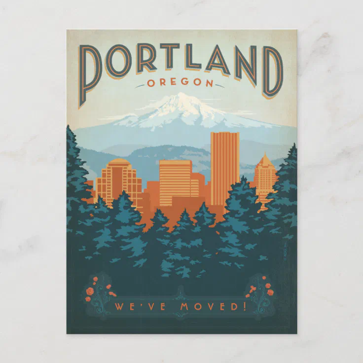 Street Signs etc Postcard Downtown Skyline Evening Commute in Portland Oregon 