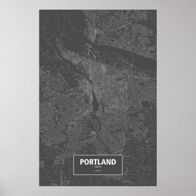 Portland, Oregon (white on black) Poster (Front)