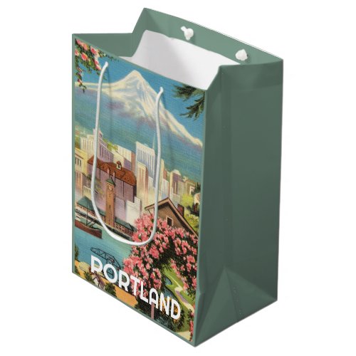 Portland Oregon with Mt Hood vintage Medium Gift Bag