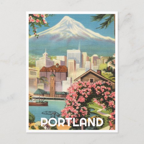 Portland Oregon with Mt Hood vintage Postcard