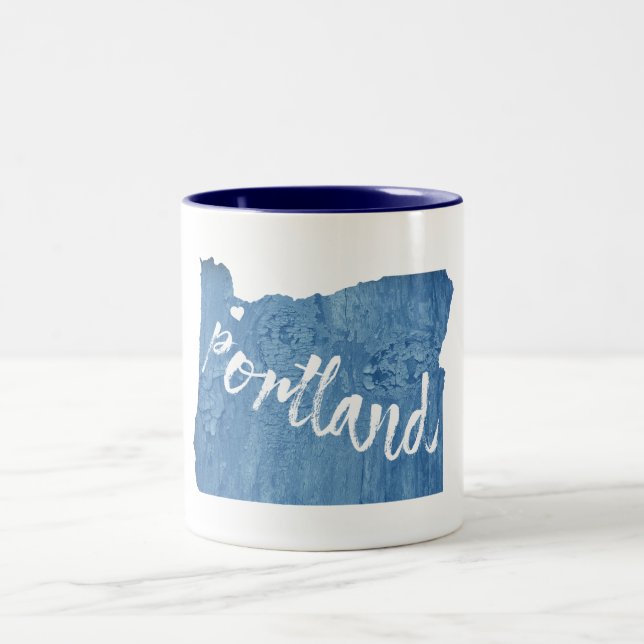 Portland, Oregon Wood Grain Two-Tone Coffee Mug (Center)