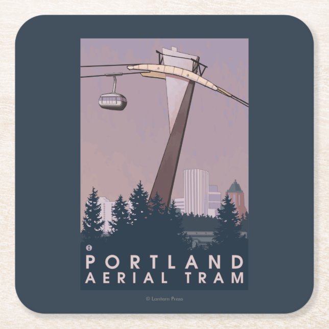 Portland, OregonAerial Tram Scene Square Paper Coaster (Front)